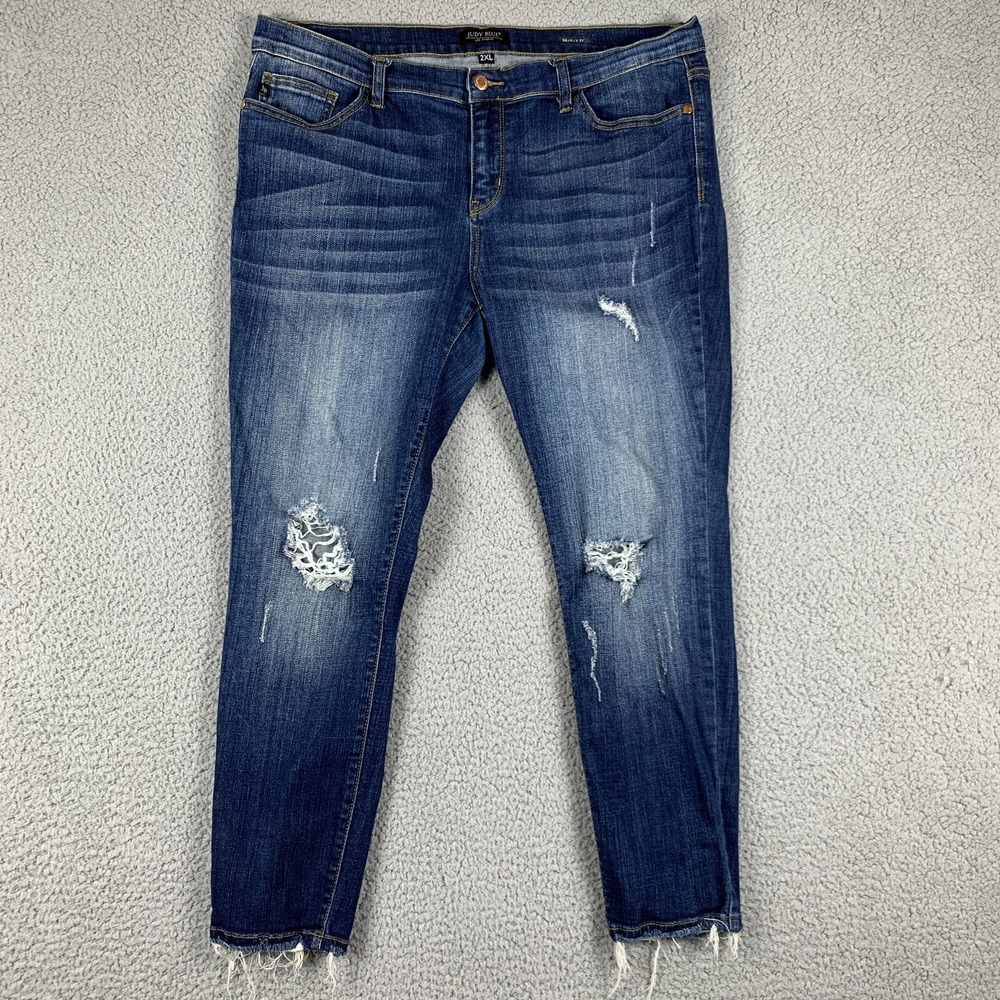 Judy Blue Jeans Womens 2XL‎ (Fits 37x27) Blue Distressed Skinny Fit JB8228DK